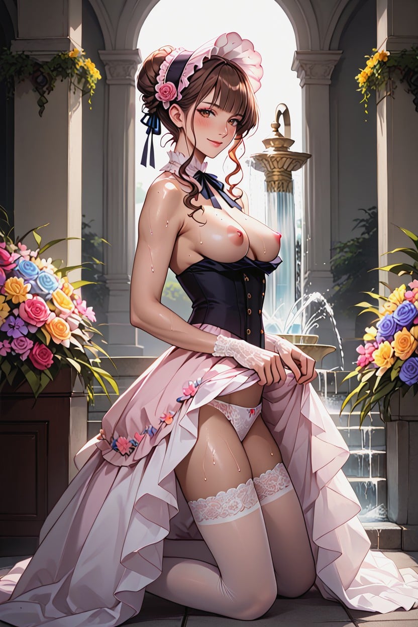 Side View, Posing For Camera, Dress Pulled Down Hentai AI Porn