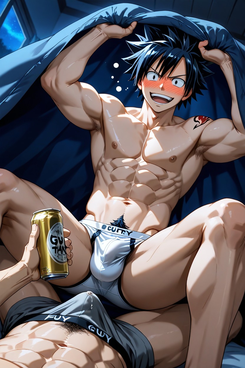 Squeezing The Penis With His Hand, Dutch Angle, Trying To Take Off His Underwear AI Gay Porn