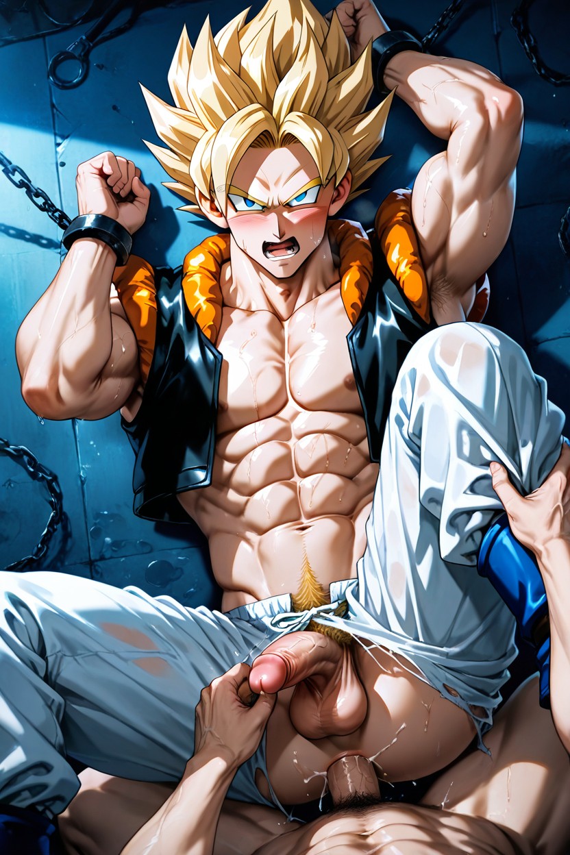 Embarrassed , The Top Fondle Bottom's Penis With His Hand, Anal Spooning Style AI Gay Porn