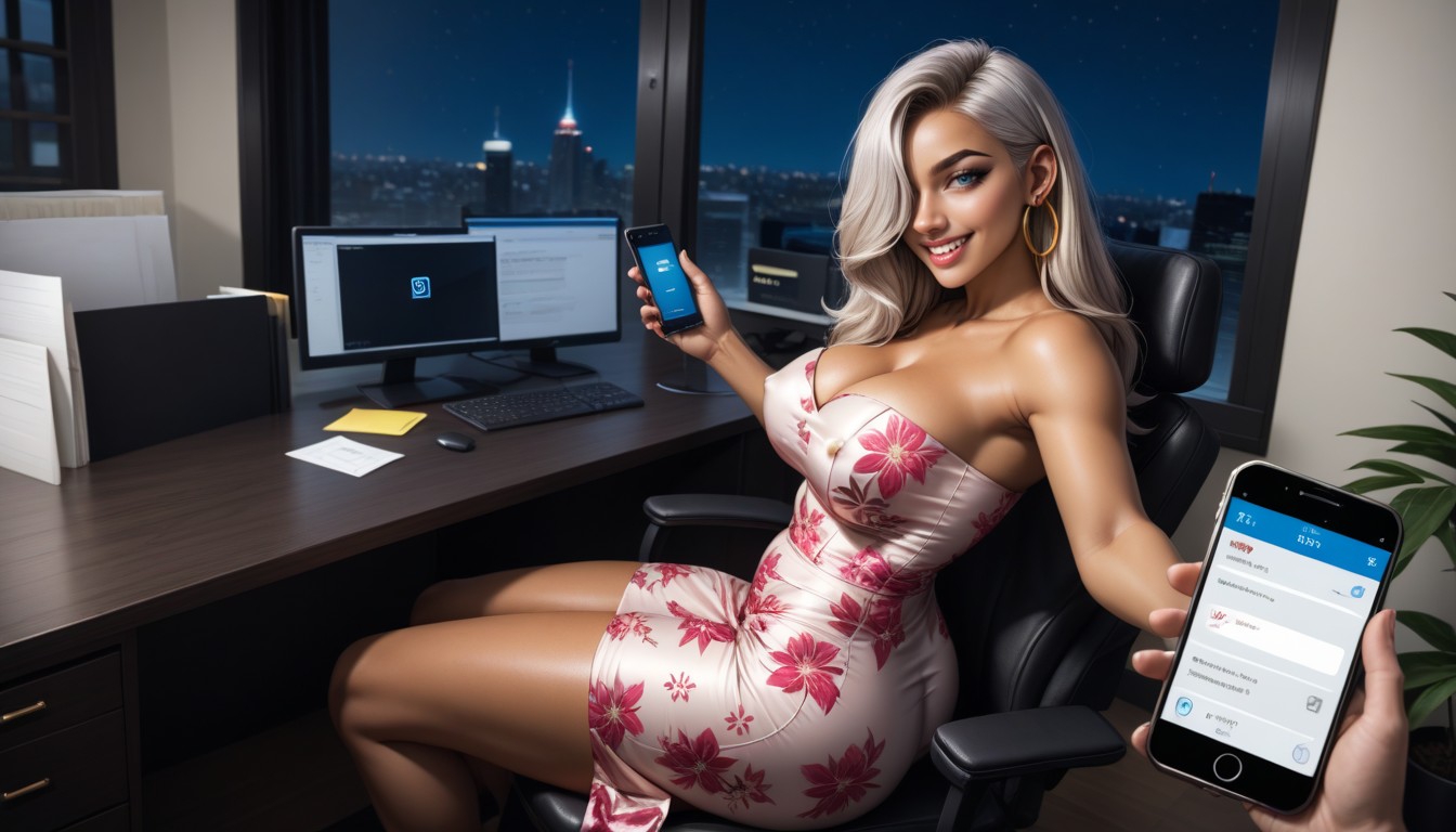 Ash Hair, Strapless Pink Floral Dress, 18+ AI Porn