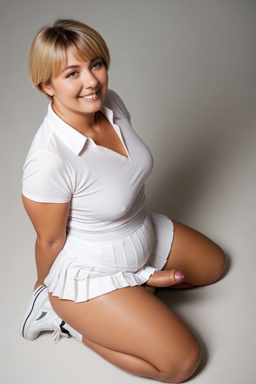View From Above, Collared White T-shirt, Fully Clothed Shemale AI Porn