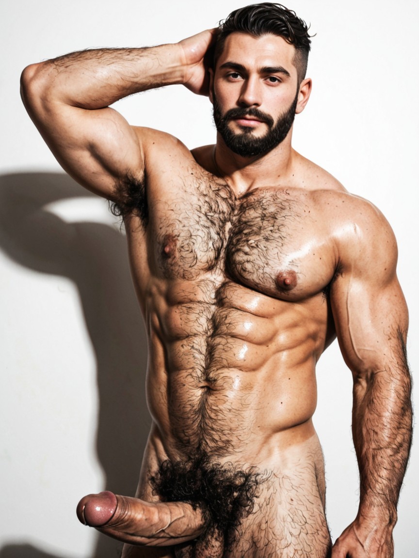 Hyper Black Hairy Pubes, Naked, Sweaty AI Gay Porn