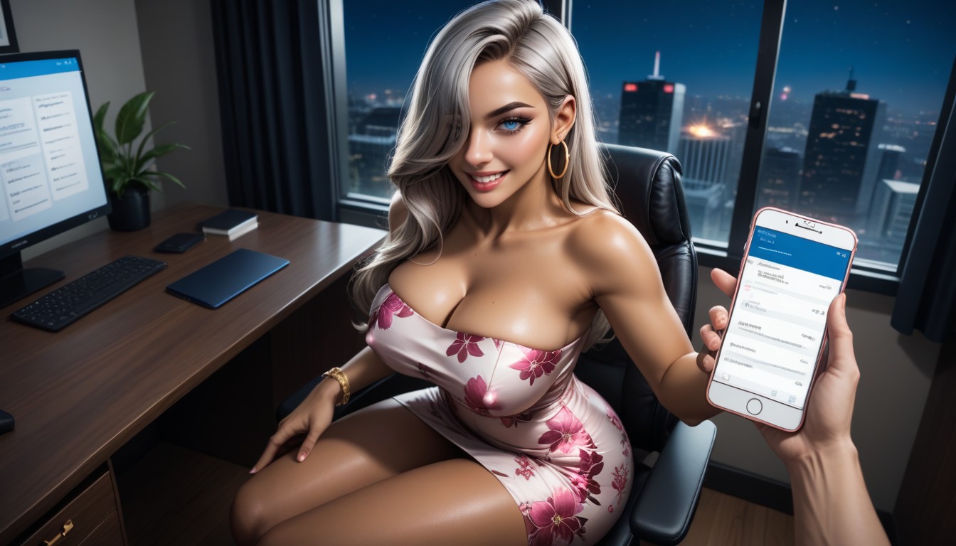 Ash Hair, Texting, Hair Behind Ear AI Porn