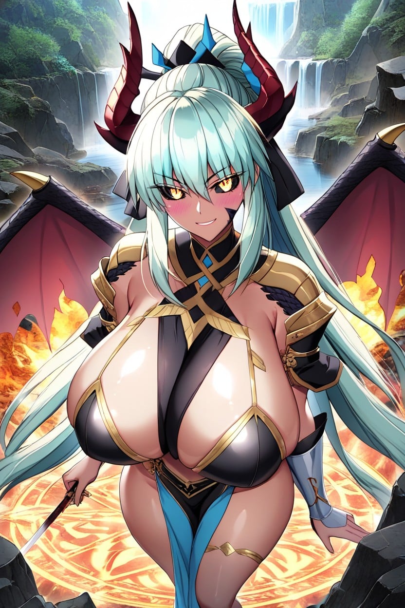 Hyper Breasts, Armor, Black Dragon Wings Hentai AI Porn