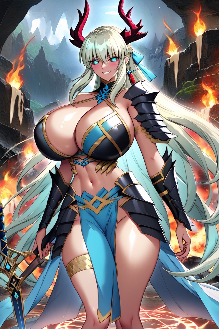 Dragon Demihuman Race, Holding Red Dragon Sword, Armor Hentai AI Porn