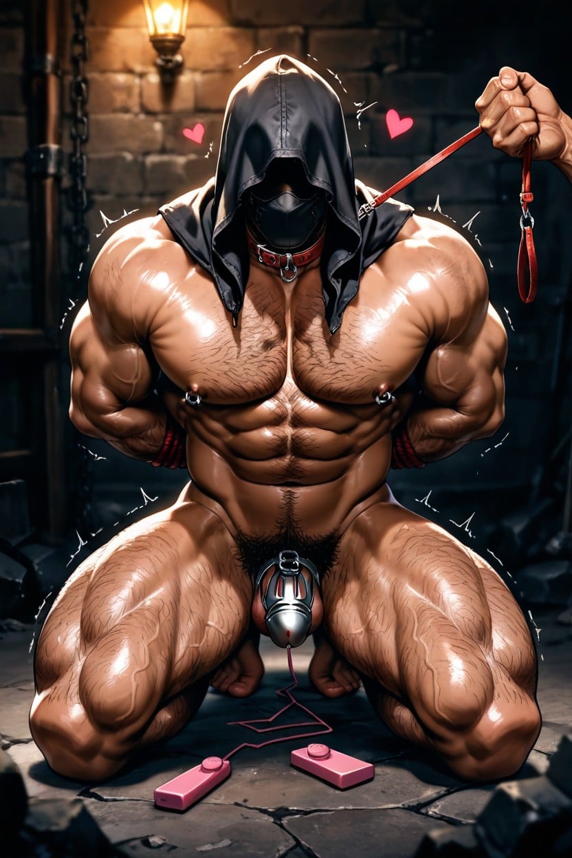 On Knees, Beard, Hood Completely Covering Face AI Gay Porn