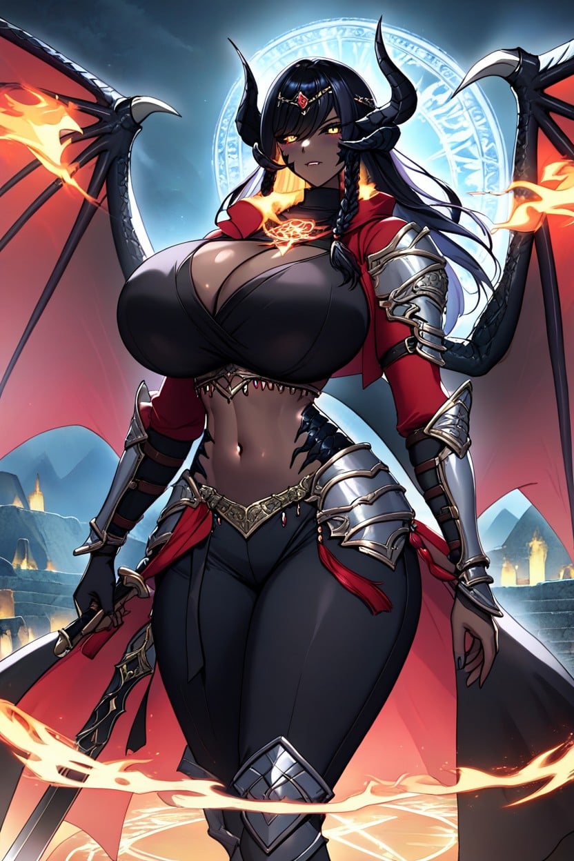 Huge Ass, Armor, Black Hair With Glowing Blue Highlights Hentai AI Porn