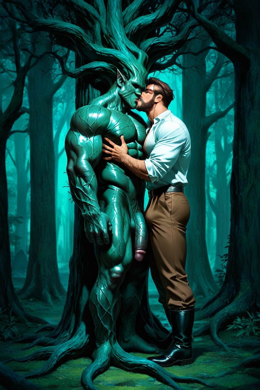 Brown Trousers, Branches On Head, Manly Appearance AI Gay Porn