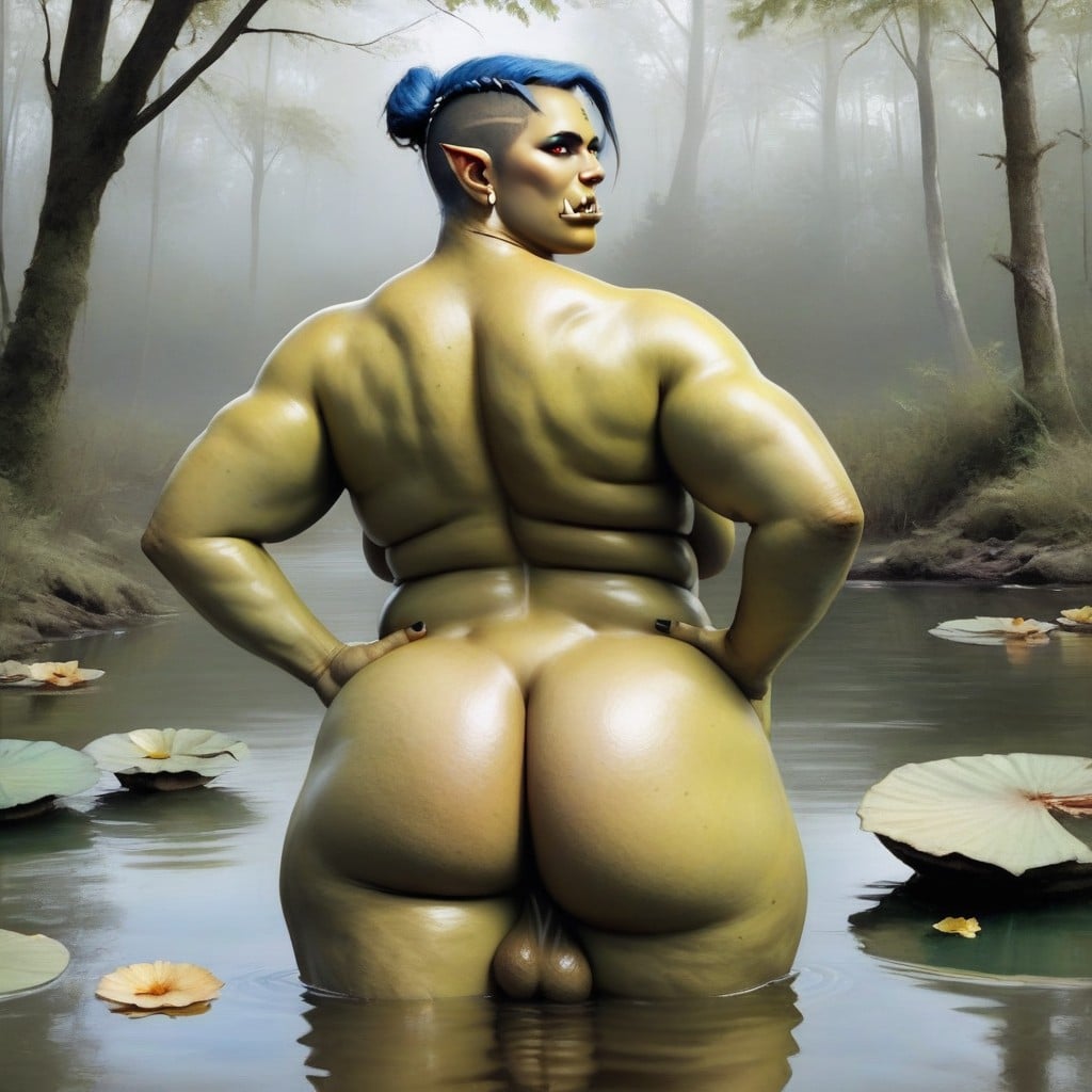 Red Eyes, Rear View, Giant Saggy Breasts Shemale AI Porn