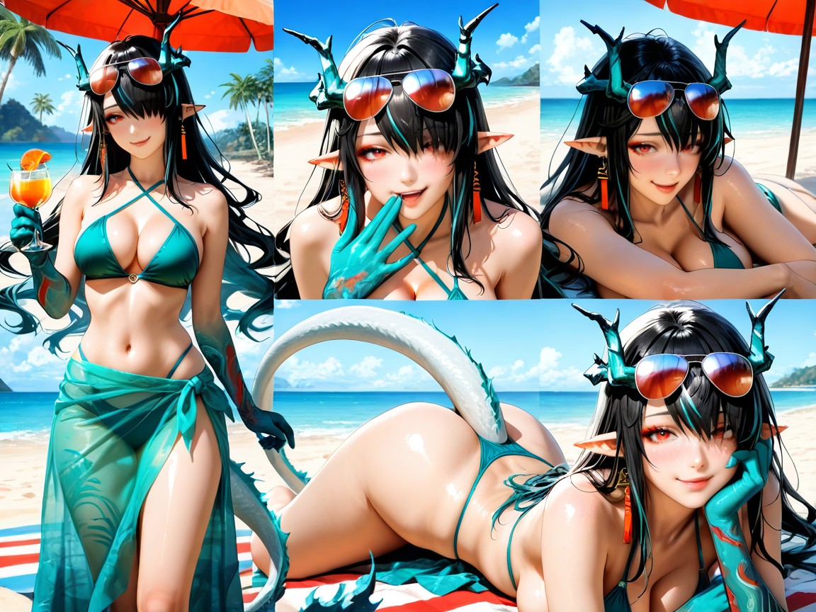 Beautiful Face, Smug Expressions, Palm Trees And Jungle In The Background Porno IA Hentai