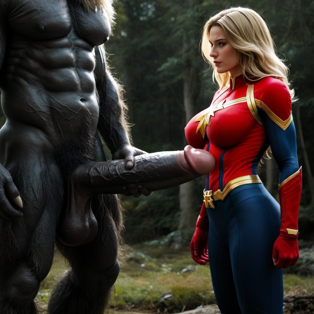 Monster's Crotch Is Higher Than The Woman, Side View, Maximum Hardness AI Porn