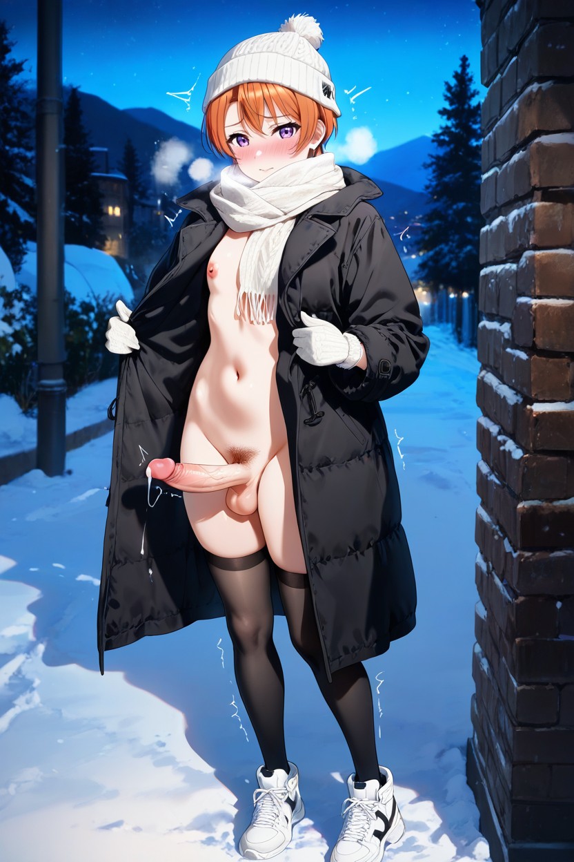 Full Erecting Penis, Black Coat, Exhibitionism AI Porn