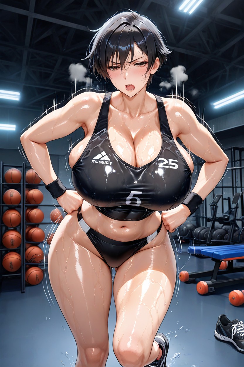 Oiled Skin, Modelando, Black Sportp Tank Top Hentai IA