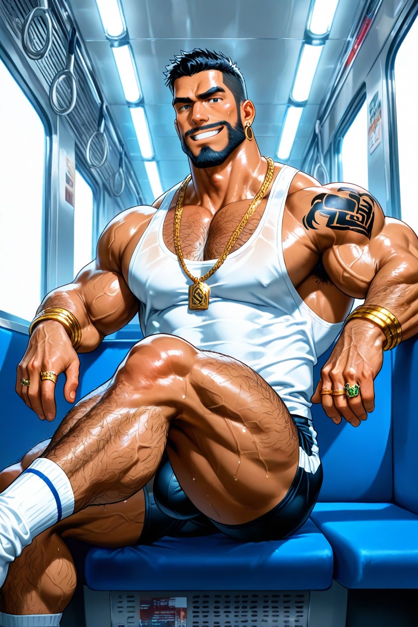 Dark Tanned Skin, Gold Rings, Naked AI Gay Porn