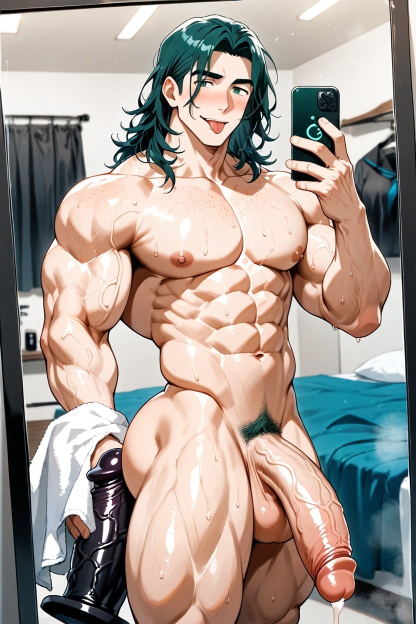 Male Focus, Gigantic Cock, Large Pectorals AI Gay Porn