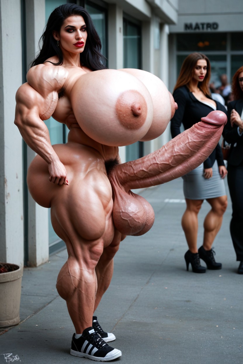 Standing, Penis Bigger Than Body, Massive Exaggerated Balls Shemale AI Porn