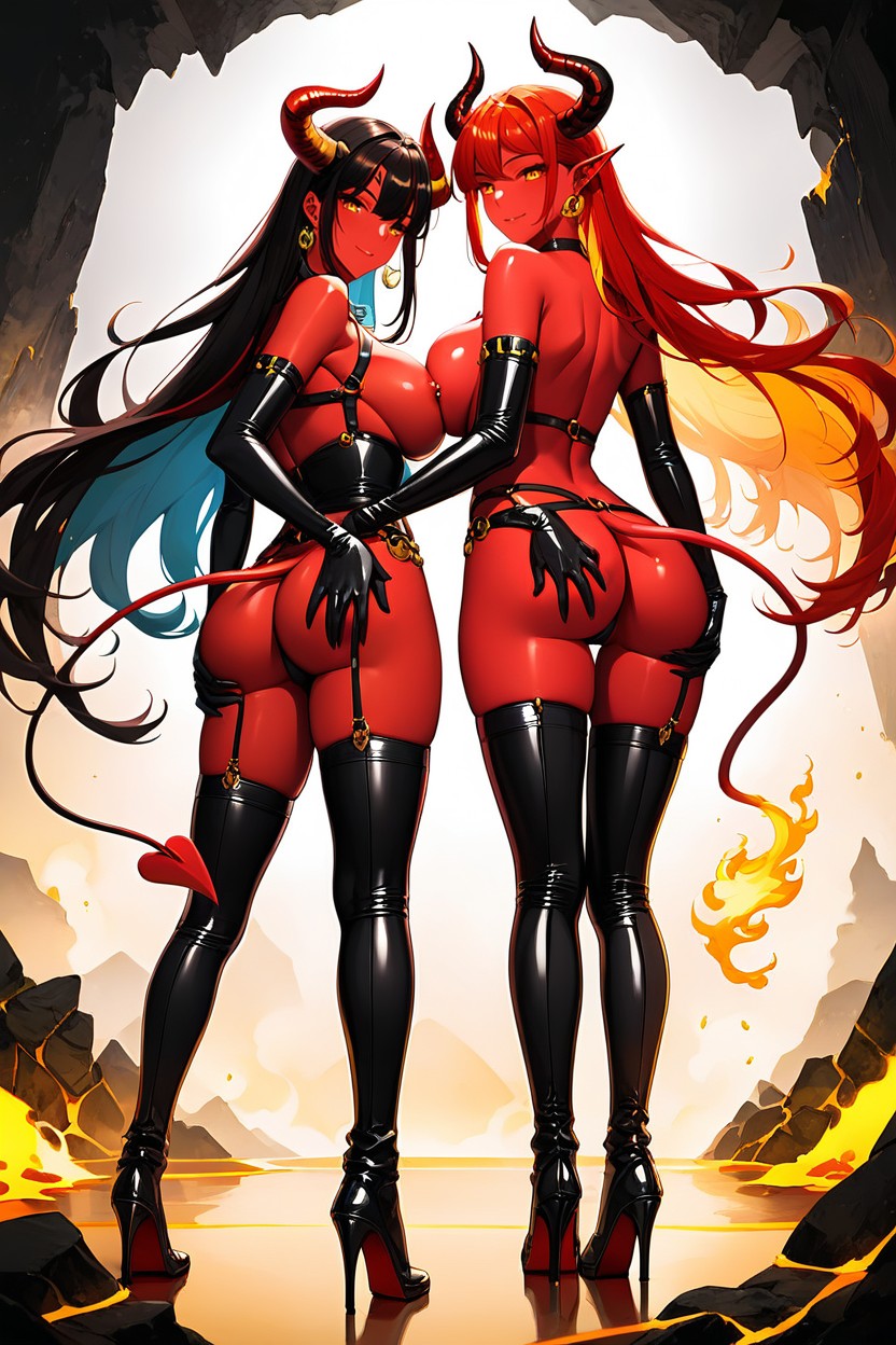 Seated On A Lava-like Floor, Looking Back At Viewer, Full Body Hentai AI Porn
