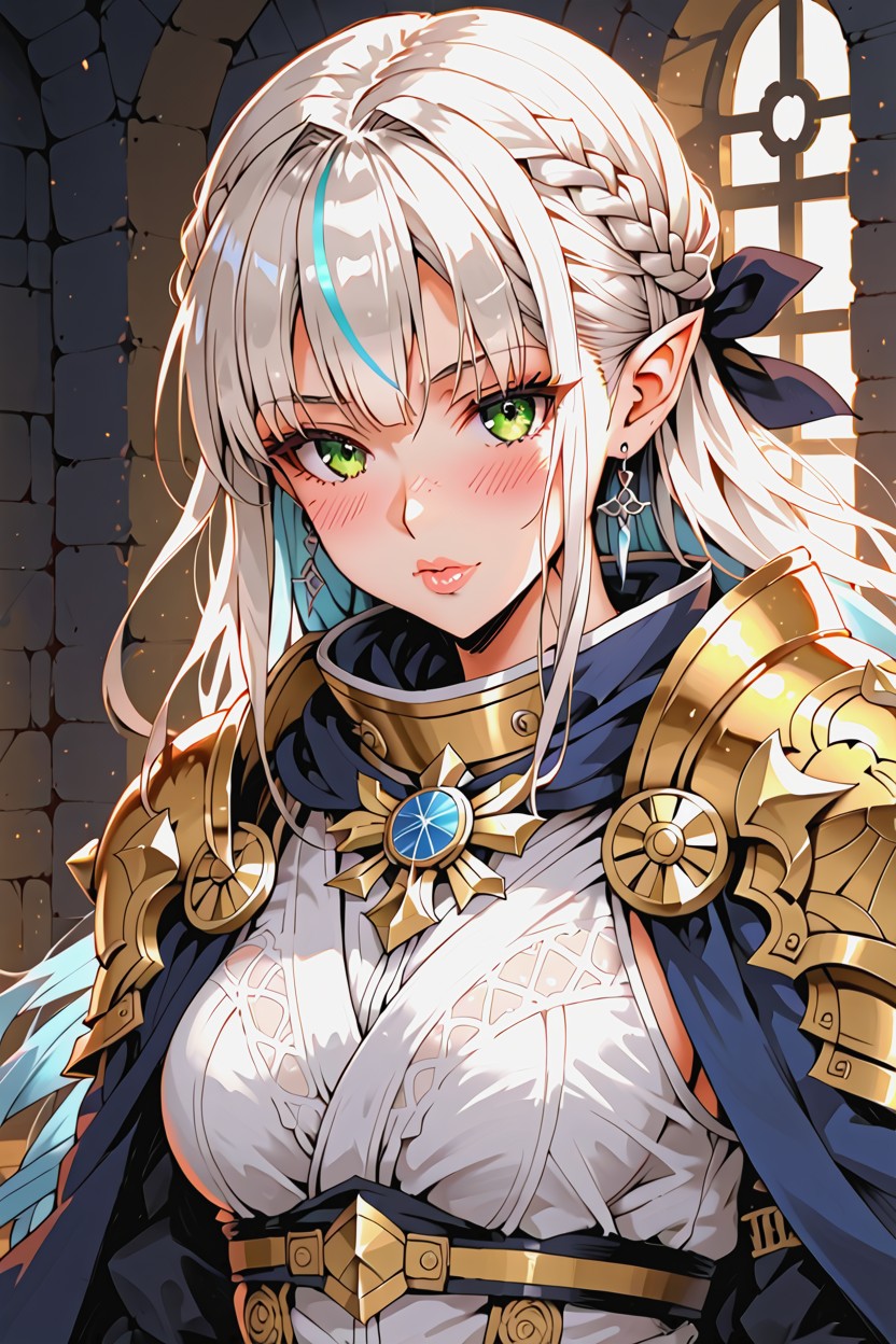 Golden Armor Armor Gloves And Boots, Pale, Green Eyes AI Porn