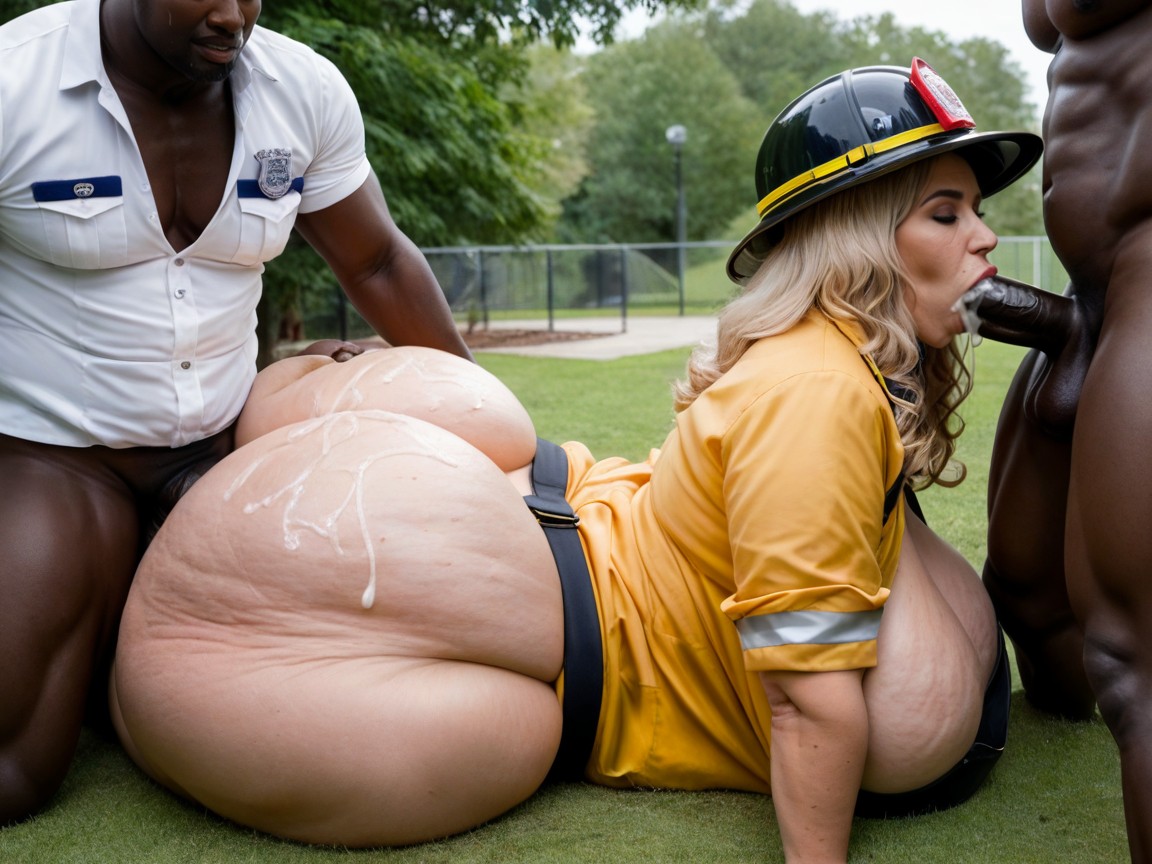 Sweaty, Firefighter, Interracial AI Porn