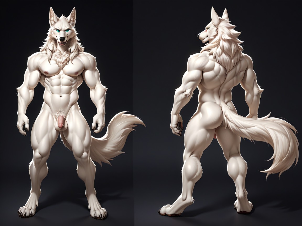 Standing, Wolf, Smooth White Fur Furry AI Porn