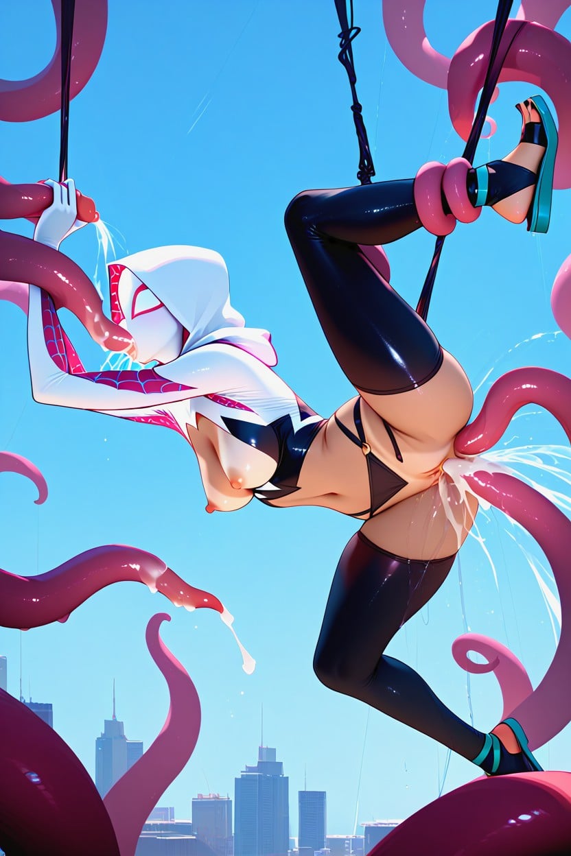 Wrist Straps, Large Tentacles In Stomach, Bent Over Hentai AI Porn