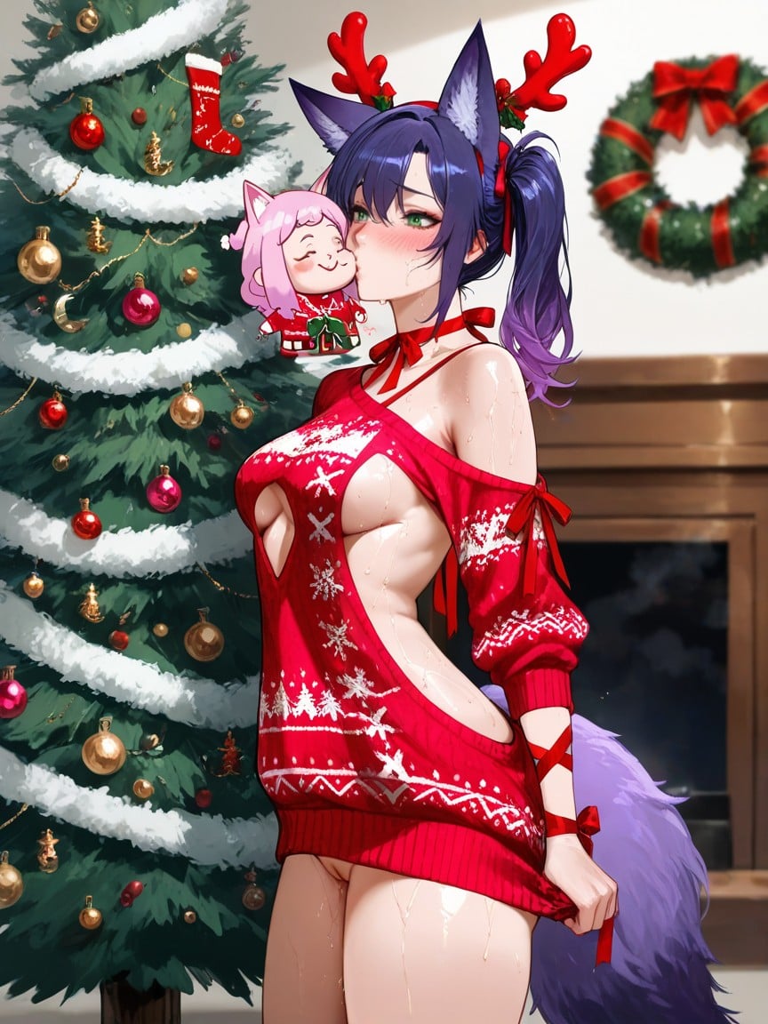 Purple Fox Ears, Nervous, Ultra-detailed Hentai AI Porn