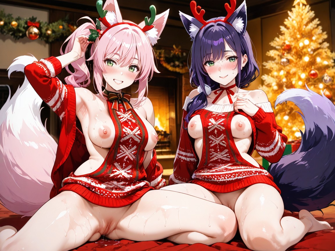 Blushing Faces, Nipples Exposed, Bigger Breast Pink Hair Hentai AI Porn