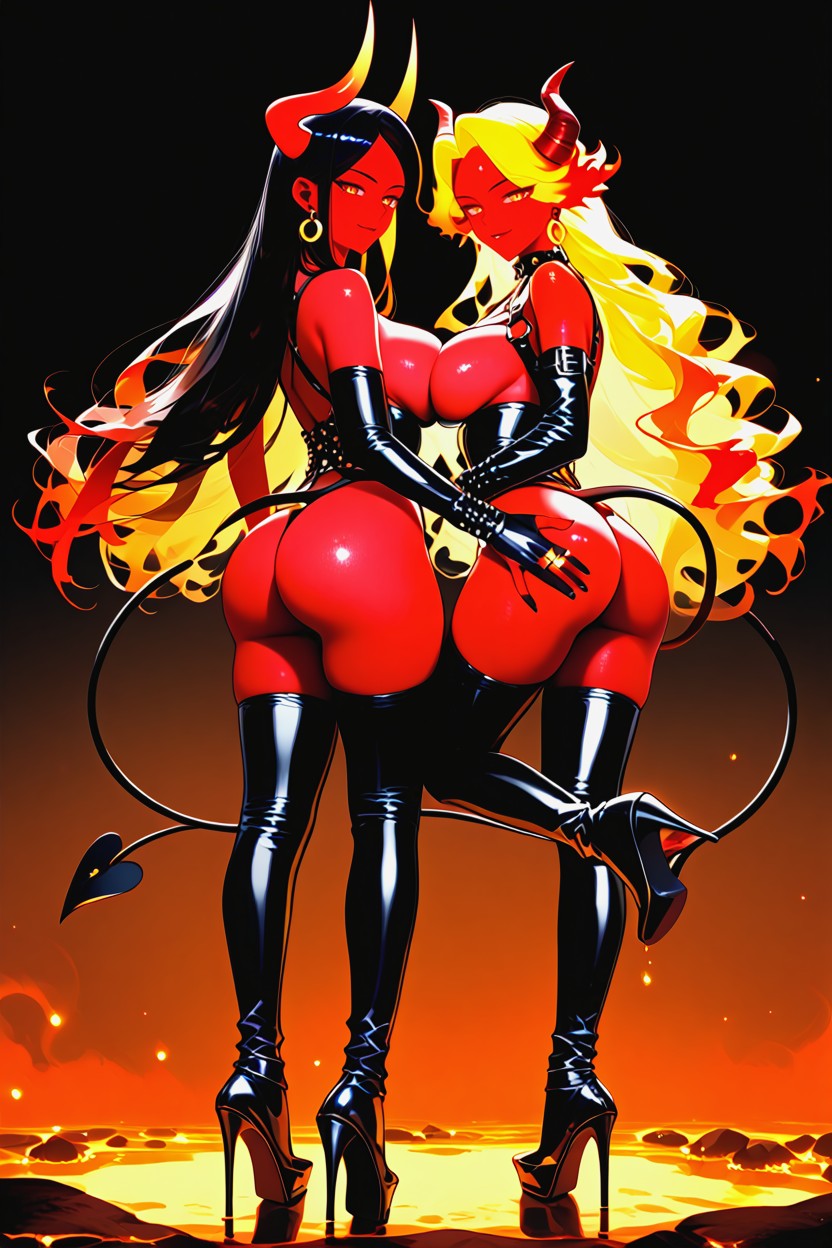Full Body, Symmetrical Image, Black Latex Panty Hentai AI Porn