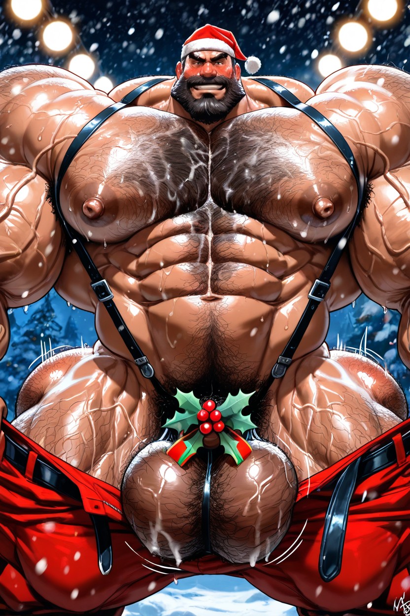 Prominent Muscle Gut, Thick Cum On Thighs And Balls, Front View AI Gay Porn