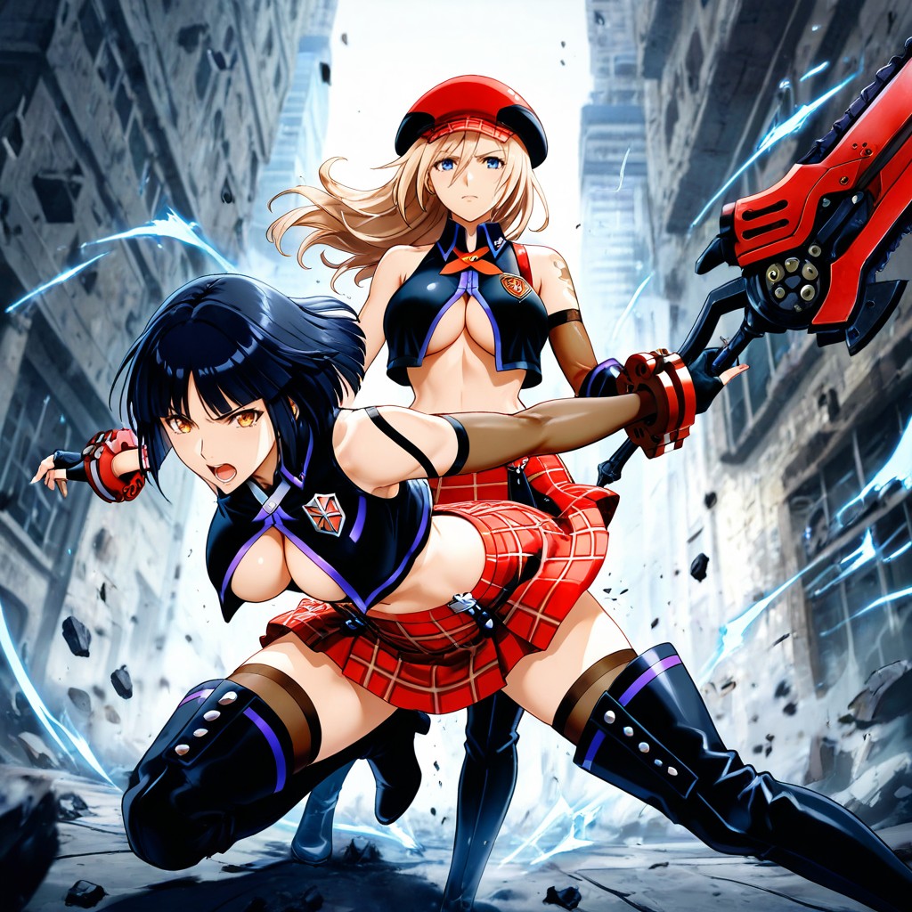 Black Backless Top With Cleavage, Intense Action, Battle Cries Hentai AI Porn