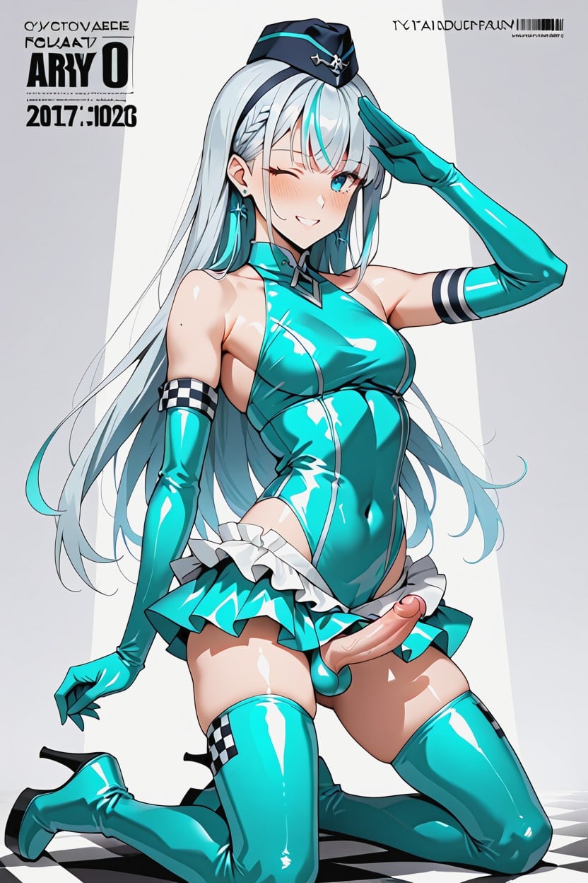 Grans Inner Thick Foreskin, Spread Legs, One Eye Wink Shemale AI Porn