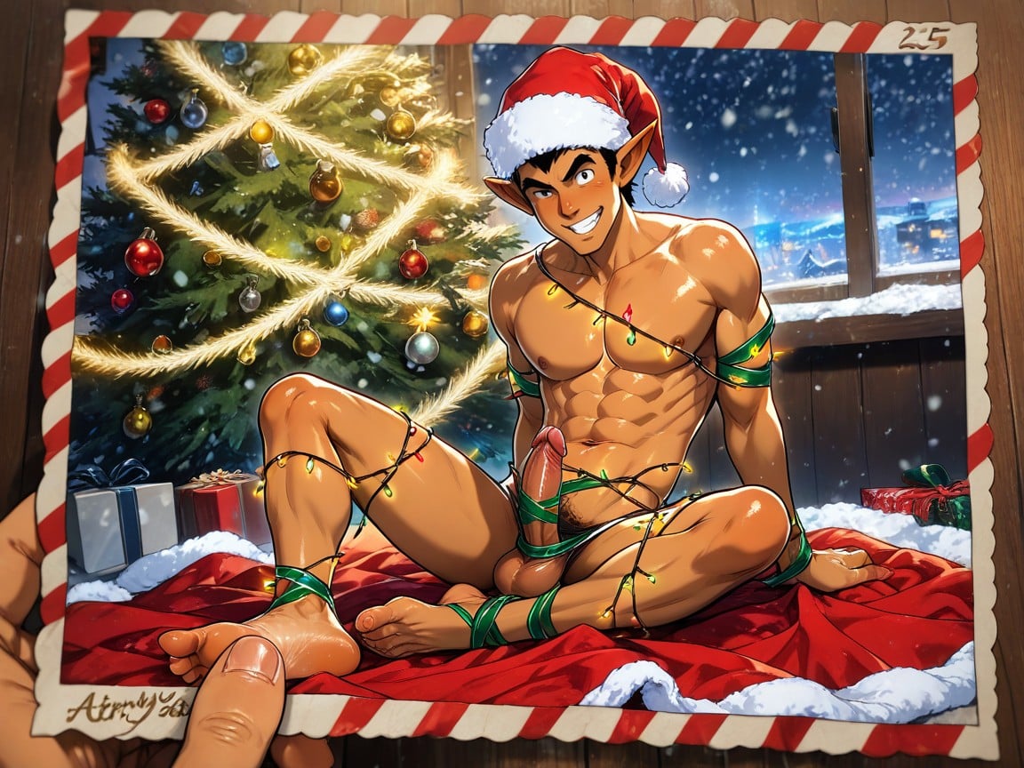 Christmas Hat, Normal Colors, Open Clothes AI Gay Porn