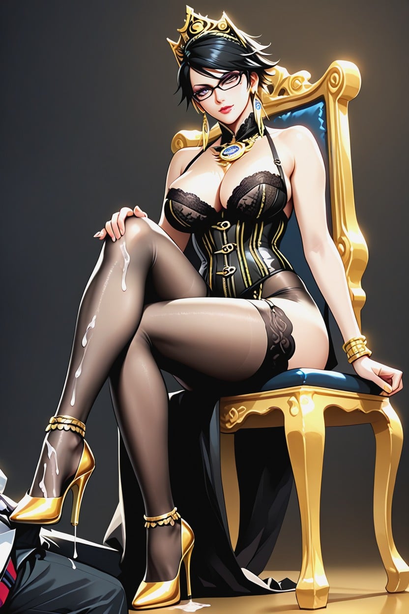 Crossed Long Legs, Golden Accessories, Lick Shoes Hentai AI Porn