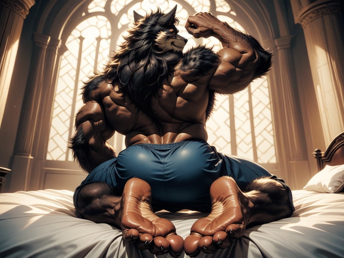 Furry Foot Paws, The Paw Soles Fill The Image, Arms Up AI Gay Porn