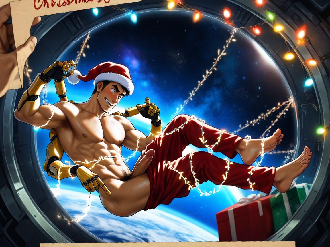 Christmas Lights Wrapped Around Body, Bludwing Artstyle, Spaceship AI Gay Porn