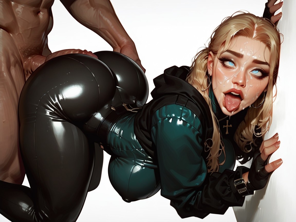 Black Shiny Latex Leggings, Maigre, Ultra Detailed Image Porno IA