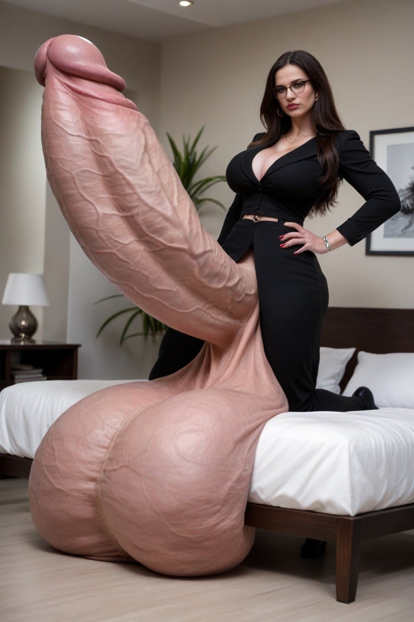Impossibly Gigantic Girthy Penis, Gigantic Hyper Macro Penis, Laying On Top Of Her Penis Shemale AI Porn
