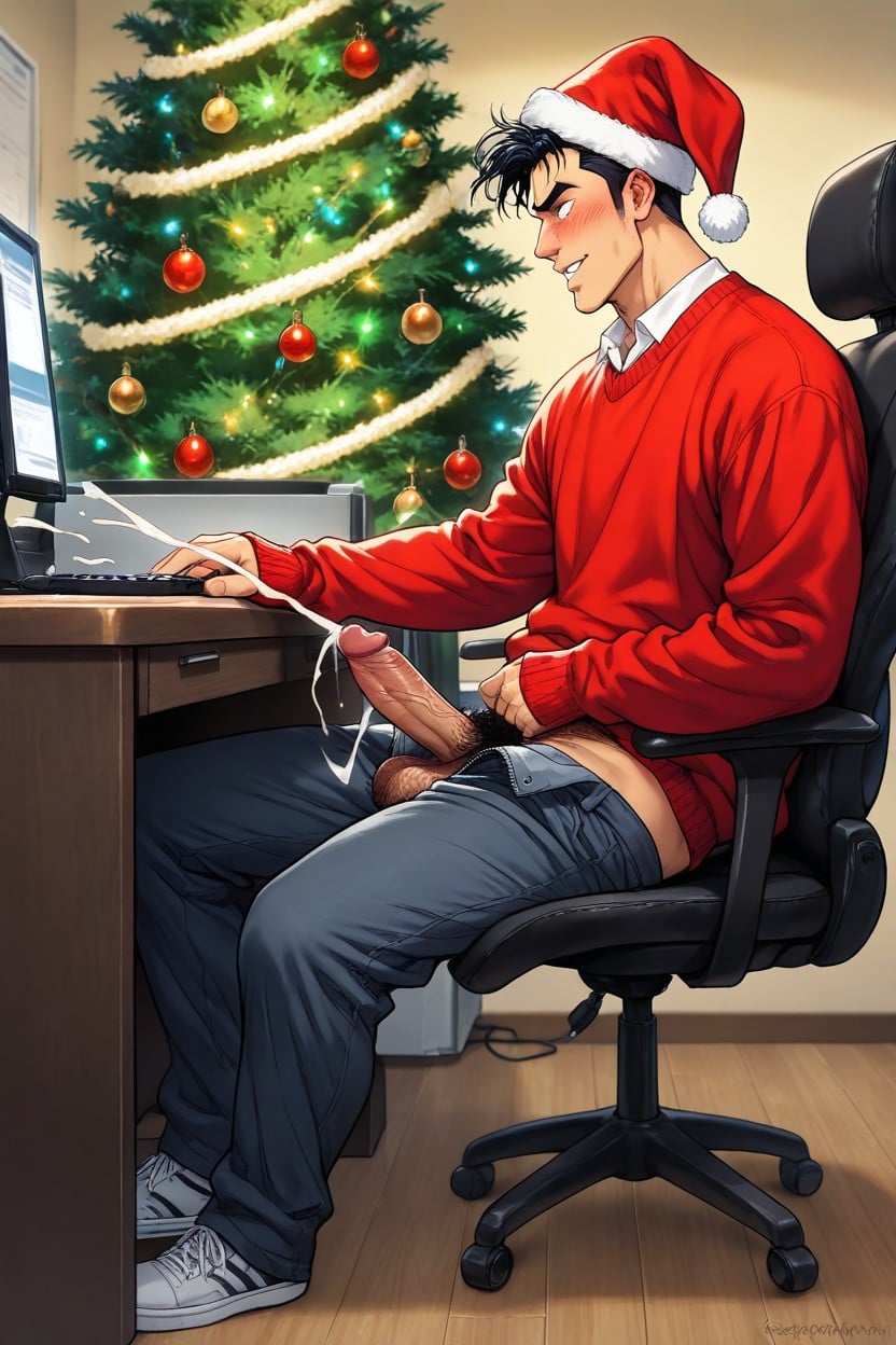 Crazy, Rolling Eyes, Christmas Themed Clothes AI Gay Porn