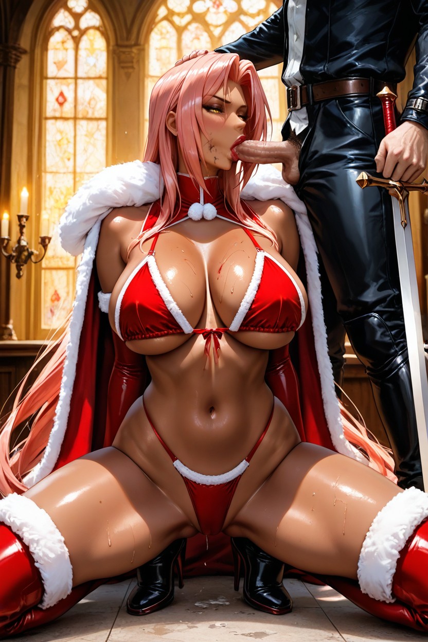 Cape, Perfect Body, Red Christmas Thong Hentai AI Porn