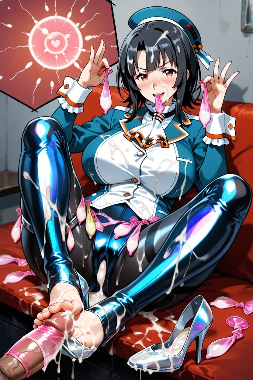 Drenched In Cum, Clothes Covered On Semen, Legs Crossed Hentai AI Porn