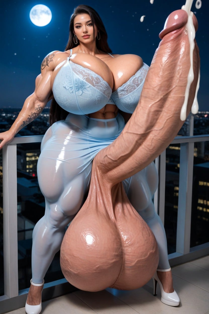 Light Blue Balls Bra, Full Moon, Balls Bra Shemale AI Porn
