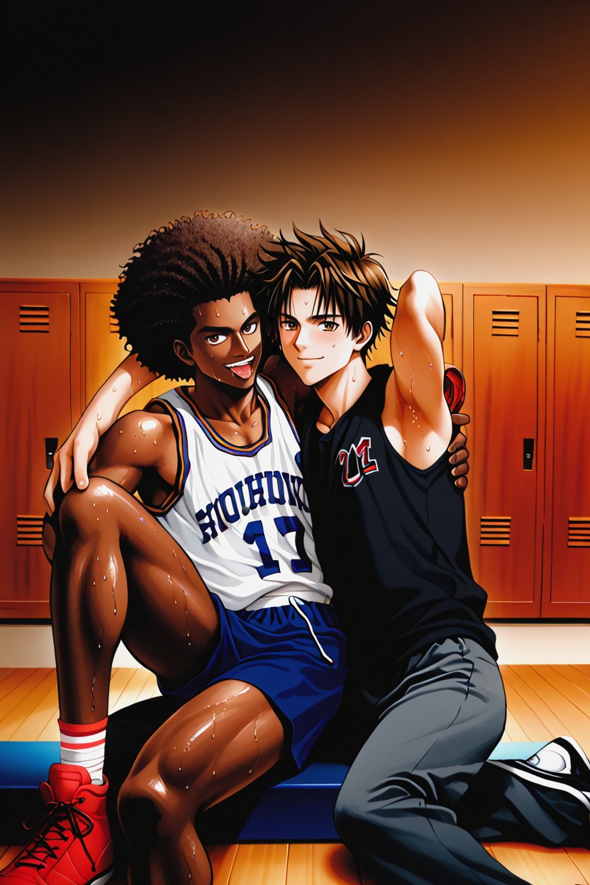 Black Man And Indian Man Both And Average Body, Ectomorph Bodies, Lanky AI Gay Porn