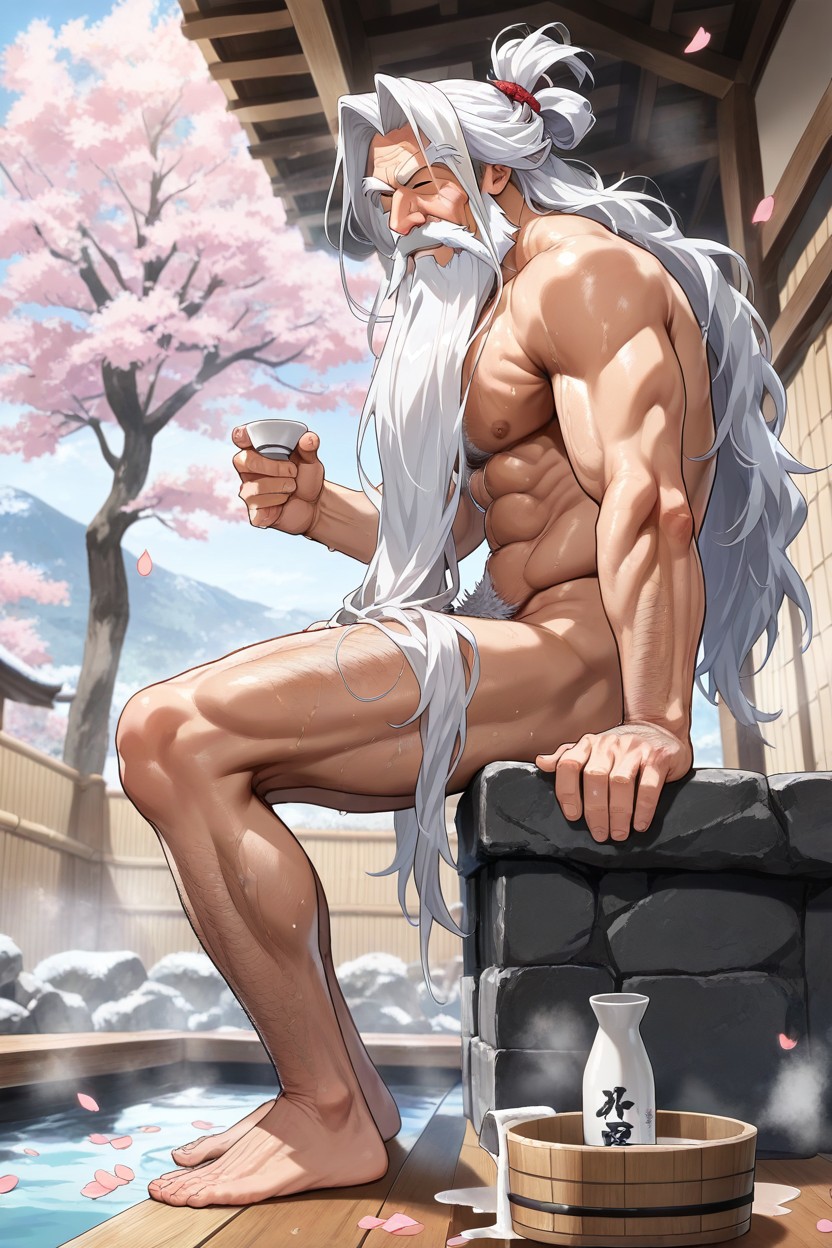 Naked, Whole-body Bathing, Elderly AI Gay Porn