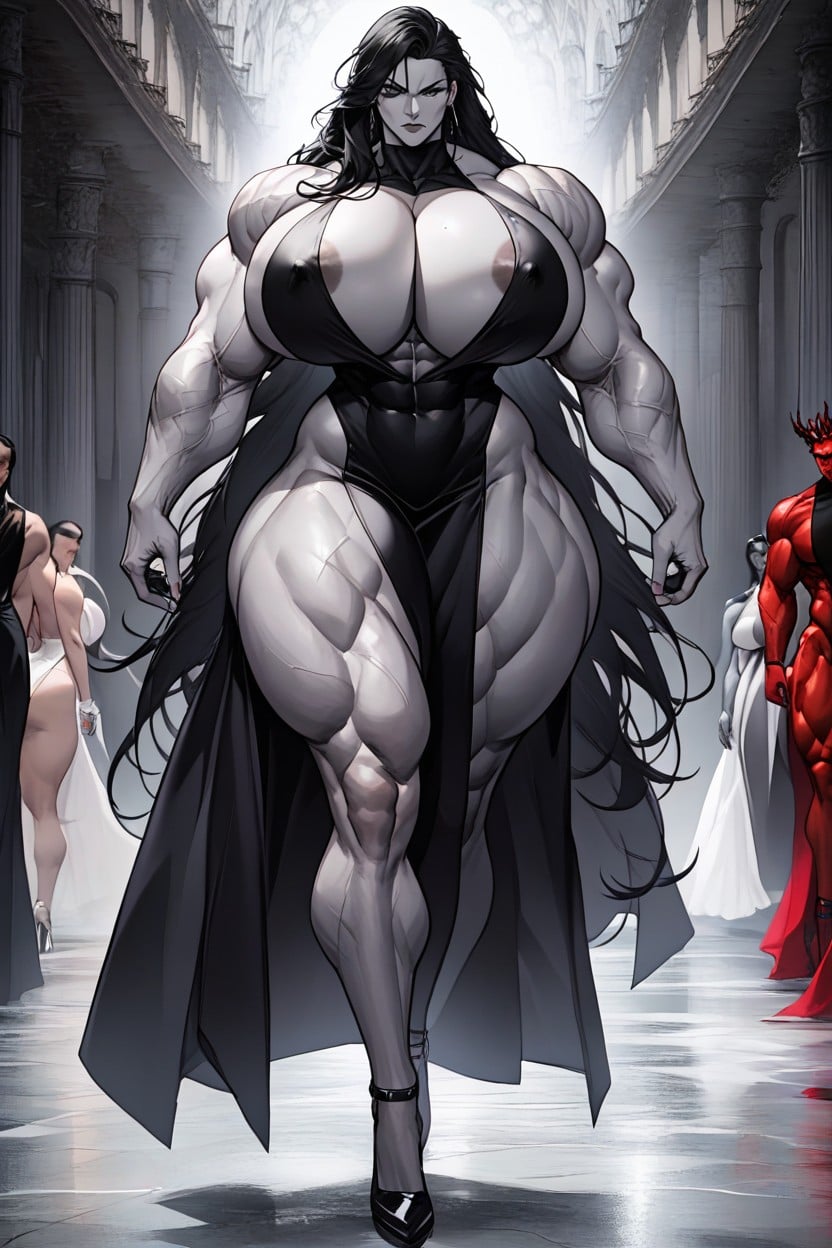 Open Clothes, Huge Muscular Arms, Areolas Are Visible Hentai AI Porn