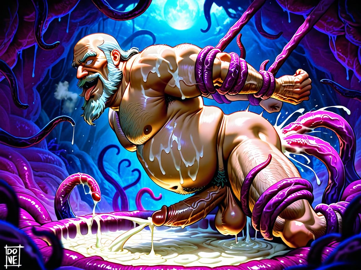 Oldman Fucks Tentcle Hole, Not Wearing Clothes, Massive Cum Spurting Upwards AI Gay Porn