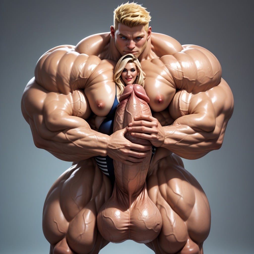 Huge Muscle Legs, Enormous Cock, Hugging Base Of Gigantic Cock AI Porn