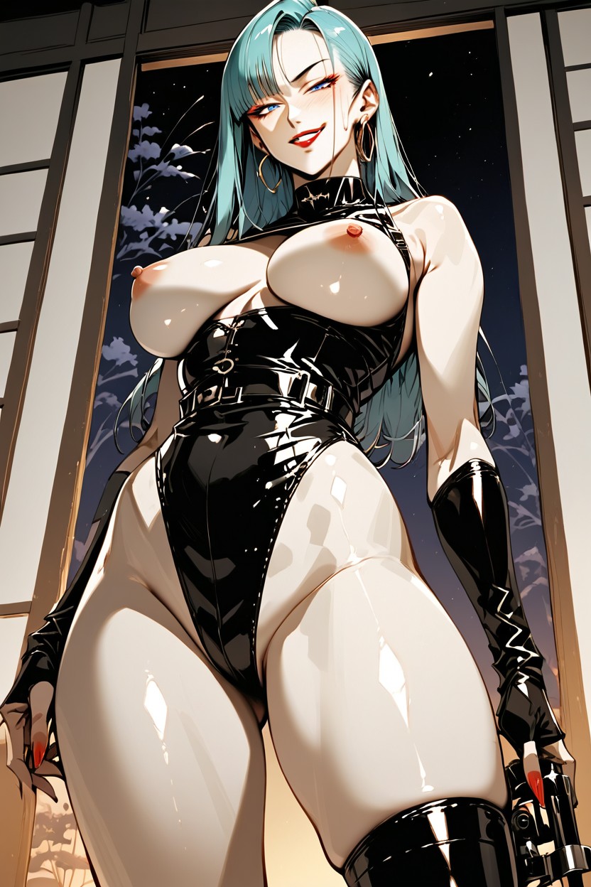 Nipples Exposed, Full Body, Red Nails Hentai AI Porn