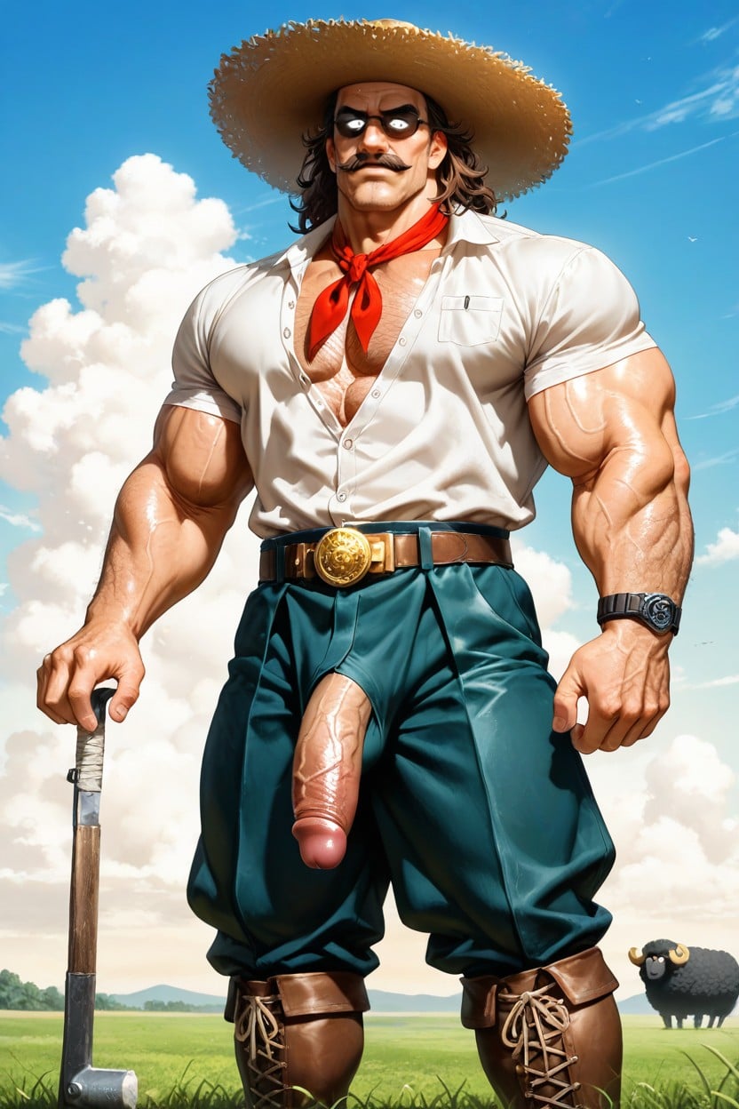 With A Firm Jawline, His Face Marked By Experience, Wide-brimmed Hat Shades His Face He Stands Confidently Beside His Brown AI Gay Porn