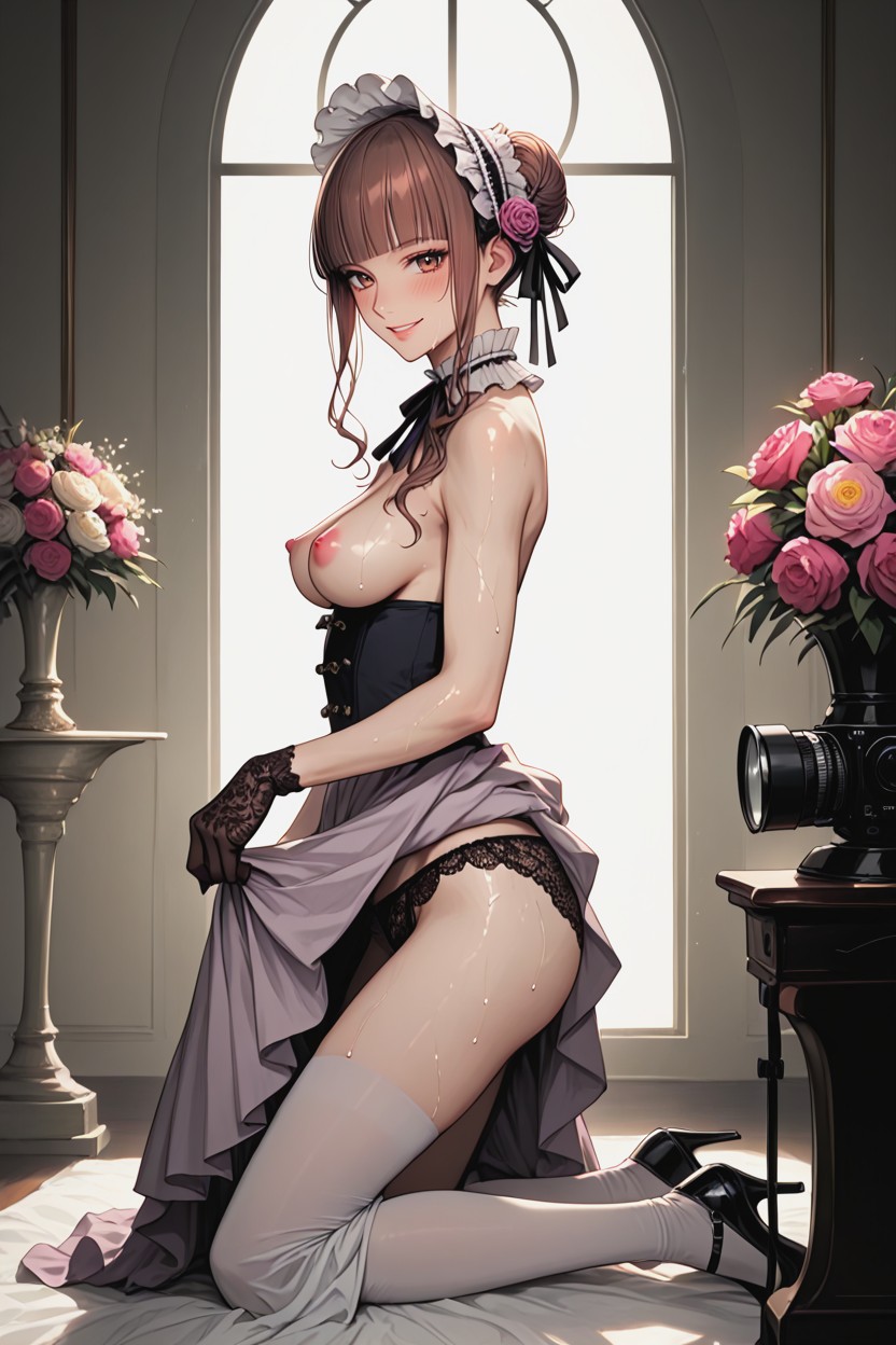 Lace Gloves, Large Brown Eyes, Hard Lighting Hentai AI Porn