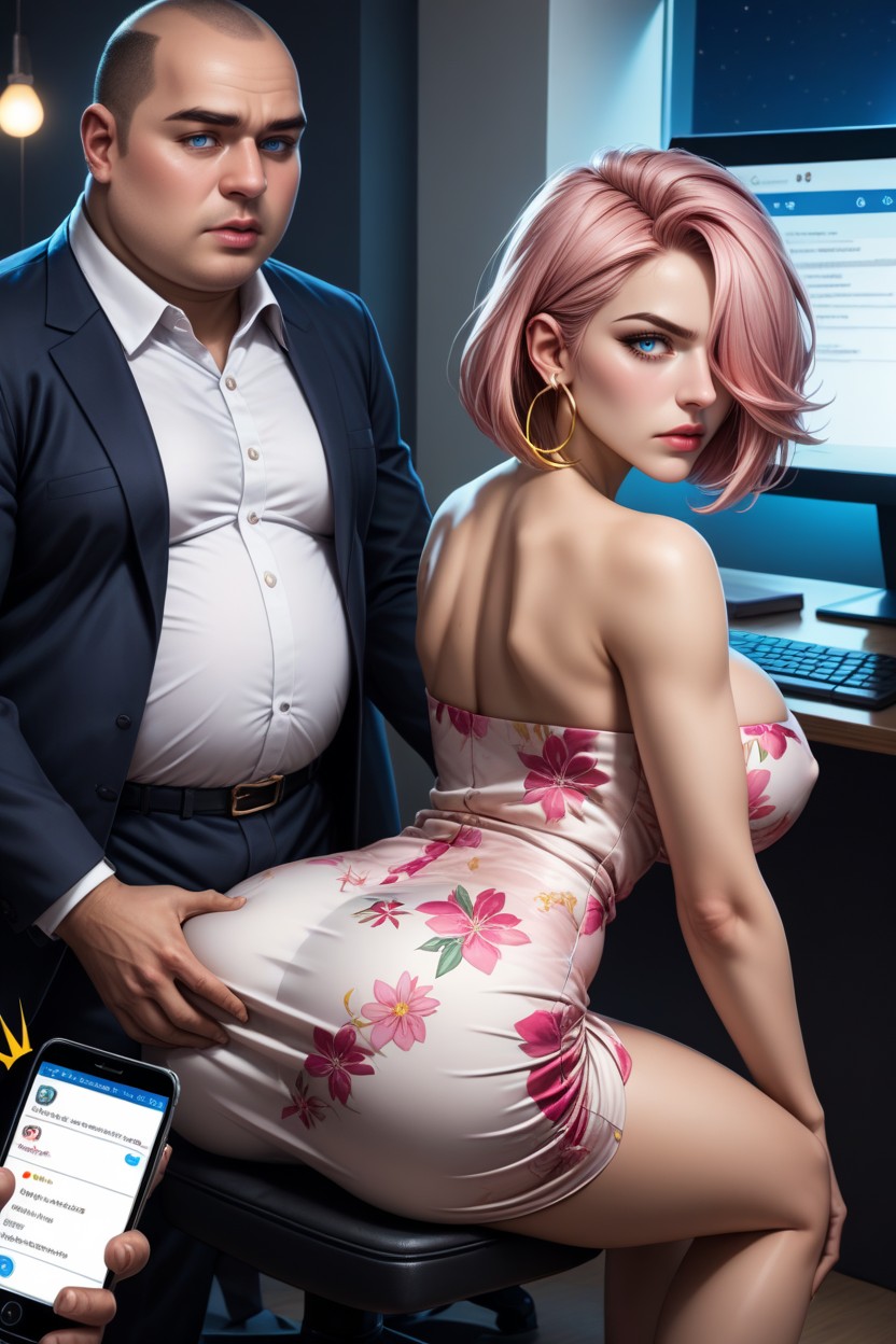 Night, Abusing Her Body, Sitting On Office Chair AI Porn